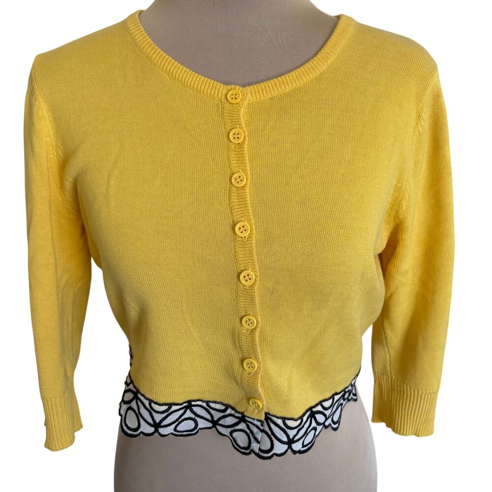 Anthropologie Tabitha Cropped Yellow Cardigan Sweater 3/4 Sleeve Boho Cottage